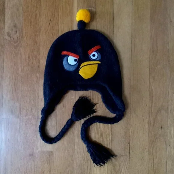 🔥Angry Birds Fleece Lined Hat with Braids and Yellow Pom - Picture 2 of 6